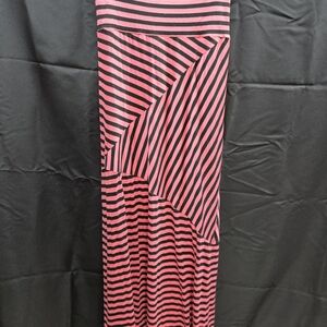 Pink and Black Striped Maxi Skirt